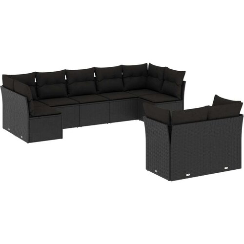  9-dijelni set vrtnih sofa s jastucima crni od poliratana Slike