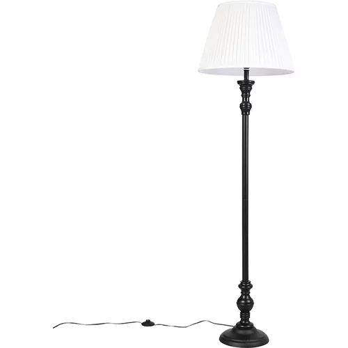 QAZQA Talna svetilka črna z nagubanim belim odtenkom 45 cm - Classico