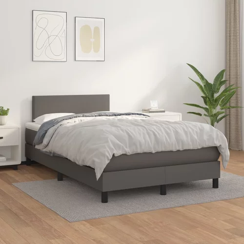 vidaXL Box spring postelja z vzmetnico siv 120x200 cm umetno usnje