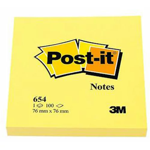 3m Blok samolepilnih lističev 654-N, 76 x 76 mm, rumen