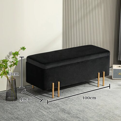  Klupa tapecirana klupa s prostorom za pohranu metal kaučukovo drvo pjena 100 x 40 x 42 cm crna Slike