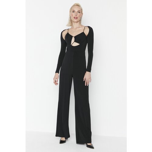 Trendyol Black Asymmetric Collar Detailed Jumpsuit Slike