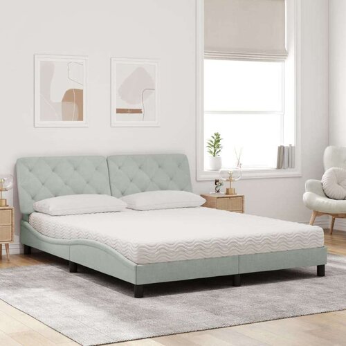 VidaXL Krevet s madracem svjetlosivi 160x200 cm bar&amp;scaron;unasti Slike