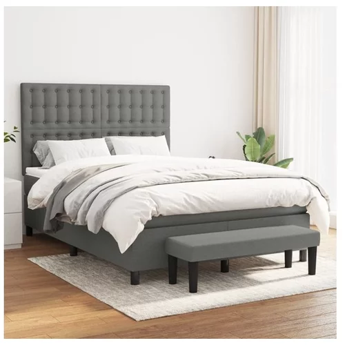 Box spring postelja z vzmetnico temno siva 140x200 cm blago