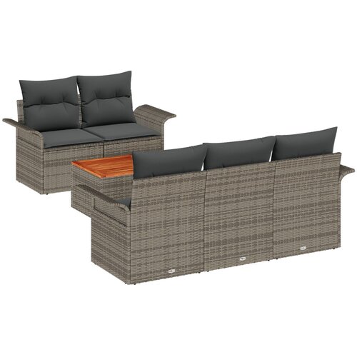 VidaXL Set vrtnih sofa od 6 dijelova s jastučićima sivi poli ratan akacija, Dvojnici vrtni sofa s odlaganjem i jastučićima sivi poli ratan Slike