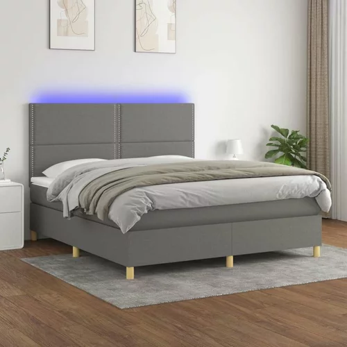  Box spring postelja z vzmetnico LED temno siva 180x200 cm blago, (20938027)