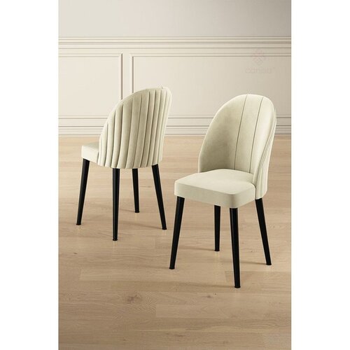 Hanah home set trpezarijskih stolica Mara 6 kom, krem tkanina Babyface, crne metalne noge Cene