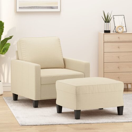  The Living Store Fotelj s stolčkom za noge krem 60 cm blago - Kavč S Stolčkom Za Noge, (21485073) Slike