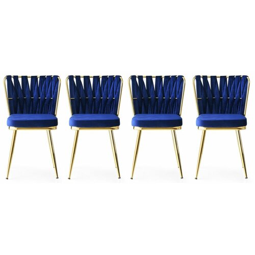 Kuşaklı - 209 V4 GoldNavy Blue Chair Set (4 Pieces) Slike