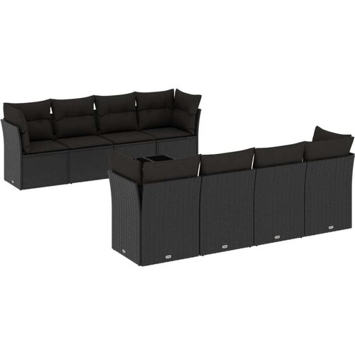 VidaXL 9-dijelni set vrtnih sofa s jastucima crni od poliratana Slike