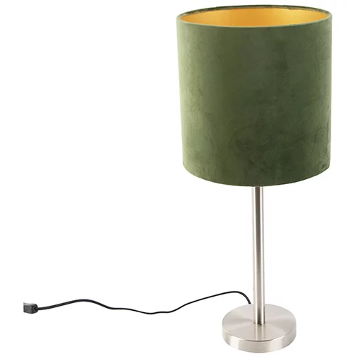 QAZQA Namizna svetilka jeklena z zeleno senco 25 cm - Simplo