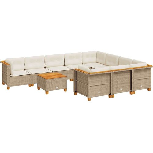 VidaXL 11-dijelni set vrtnih sofa od poliratana s jastucima bež Slike