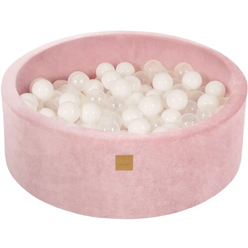 MeowBaby Bazen z žogicami, 90x30 cm z 200 žogicami, žamet, pudrasto roza: prozorna/bela, (21295038) Cene