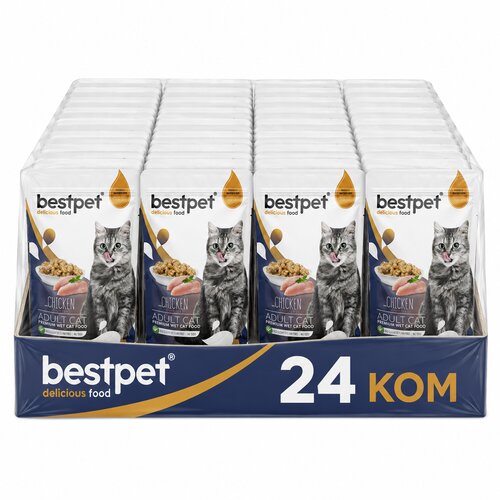 BESTPET Vlažna hrana za odrasle mačke, Piletina, 85g, 24 komada Cene