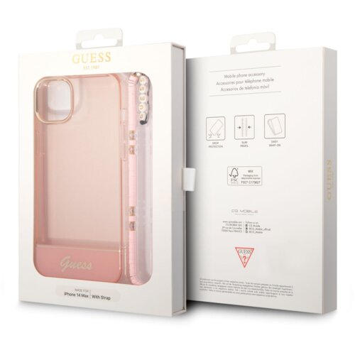 Guess gUHCP14MHGCOHP za iPhone 14 Plus - roza silikonski ovitek s perla zapestnico Slike