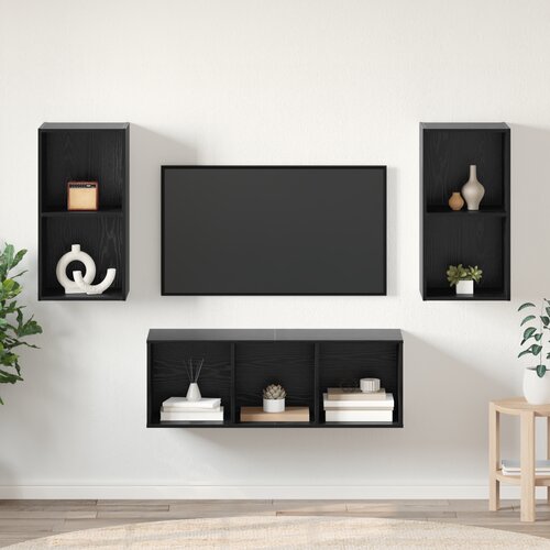 vidaXL Set TV stalka s policom Zidne 3 pcs Crni hrast 37 x 37 x 107 cm Cijene