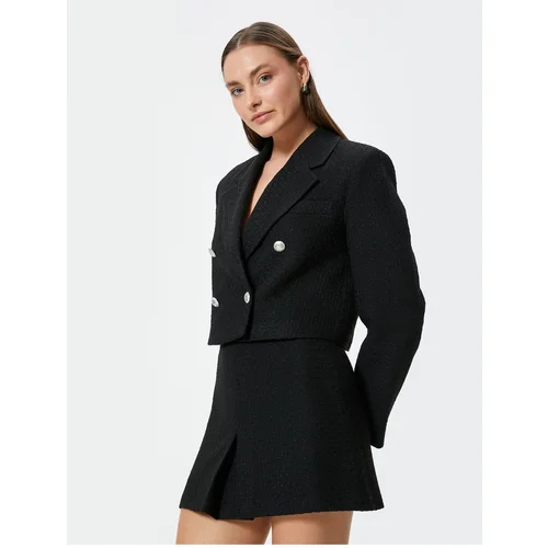 Koton Short Tweed Blazer Jacket Double Breasted Reverse Buttoned Collar