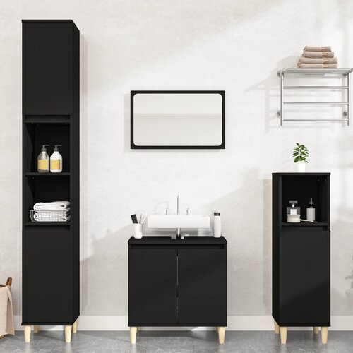 The Living Store Kopalniško pohištvo 3 kosi črne barve inženirski les - Komplet Kopalniškega Pohištva, (21658031) Cene