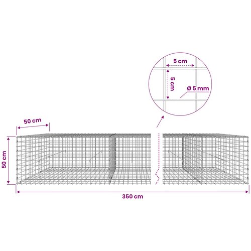  Gabion s 5 mm žicom i mrežom 5x5 cm 350x50x50 cm Slike