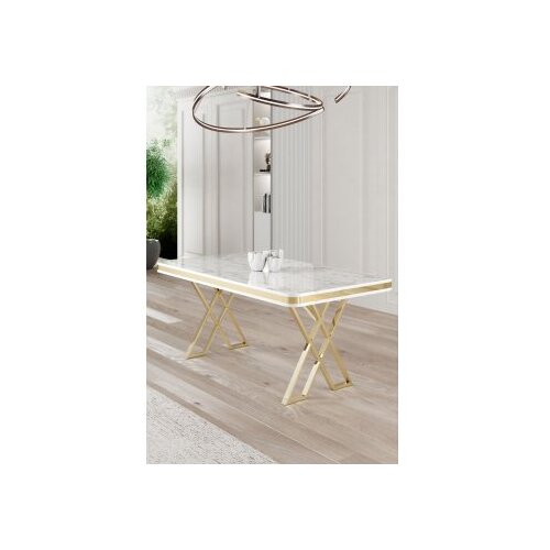 Hanah home Trpezarijski sto Vals White Marble Gold Slike