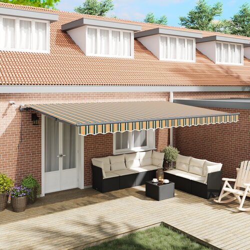 vidaXL Automatska uvlačiva tenda s LED svjetlom u zelenoj i žutoj boji 500x300 cm, zamjenska tenda za okvir 5x3 m zelena i žuta Cijene
