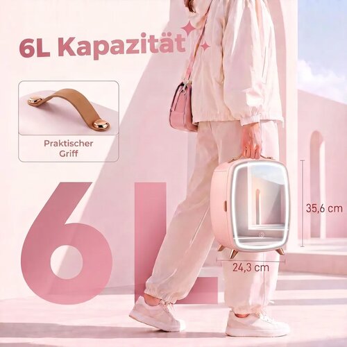  Prijenosni mini hladnjak za kozmetiku pića i grickalice s osvijetljenim ogledalom tihi rad 6L roza Slike