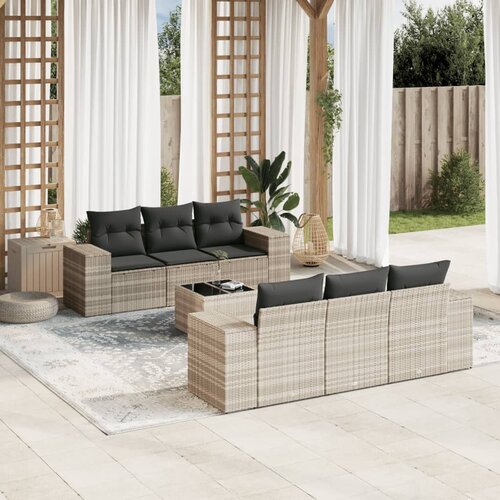 VidaXL 7-dijelni set vrtnih sofa svjetlosivi od poliratana Slike