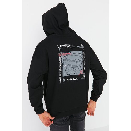 Trendyol Black Men&amp;#039;s Oversize Fit Hoodie Printed Sweatshirt Slike