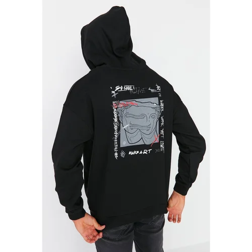 Trendyol Black Men's Oversize Fit Hoodie Printed Sweatshirt