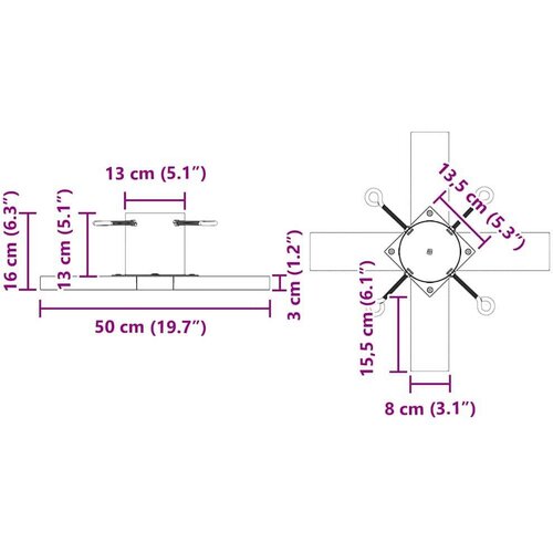 VidaXL Stalak za božićno drvce Crna 50 x 50 x 16 cm Čvrsto borovo drvo Slike