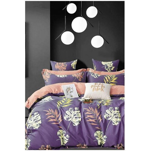Mila Home Vijolična podaljšana bombažna posteljnina za zakonsko posteljo z rjuho 200x220 cm Leaves – Cene