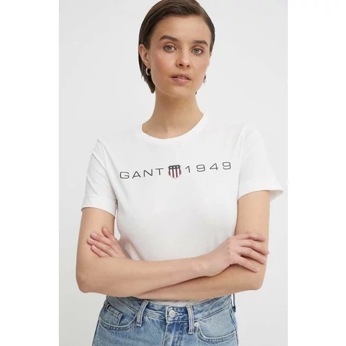 Gant Bombažna kratka majica ženski, bež barva