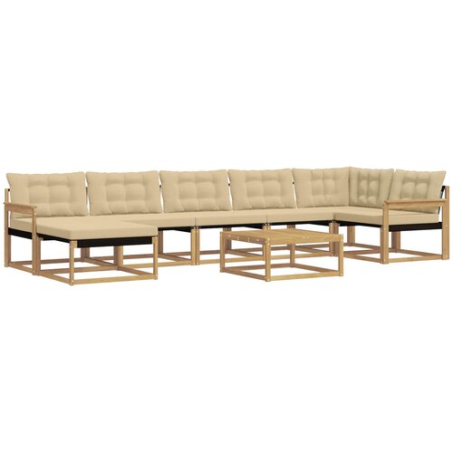  Set vanjskih sofa 8 pcs Bijela i bež Čvrsto drvo akacije Slike
