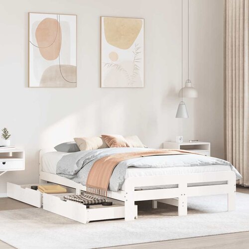 Furnova Posteljni okvir brez vzmetnice bel 135x190 cm trdna borovina, (22055453) Slike