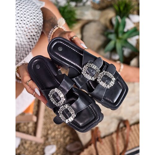Resti Royalfashion Black women's embellished Tireta heeled flip-flops Cene