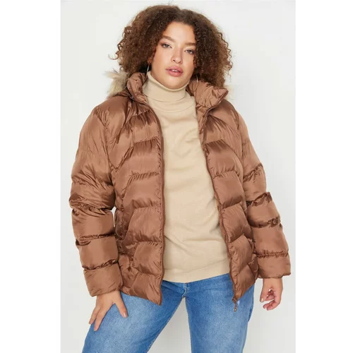 Trendyol Curve Brown Hooded Fur Detailed Coat