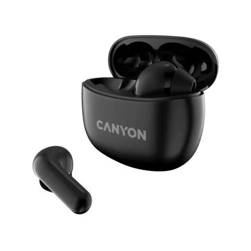 Canyon TWS-5 Bluetooth headset, with microphone, BT V5.3 JL 6983D4, Frequence Response:20Hz-20kHz, battery EarBud 40mAh*2+Charging Case 500mAh, type-C cable length 0.24m, size: 58.5*52.91*25.5mm, 0.036kg, Black - CNS-TWS5B