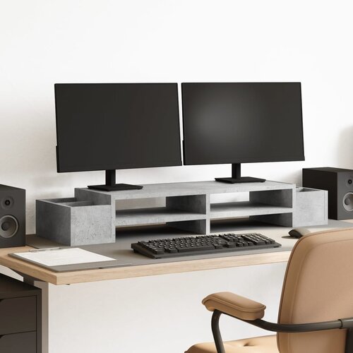 VidaXL Stalak za monitor sa spremi&amp;scaron;tem boja betona 100x27x15 cm drveni Slike