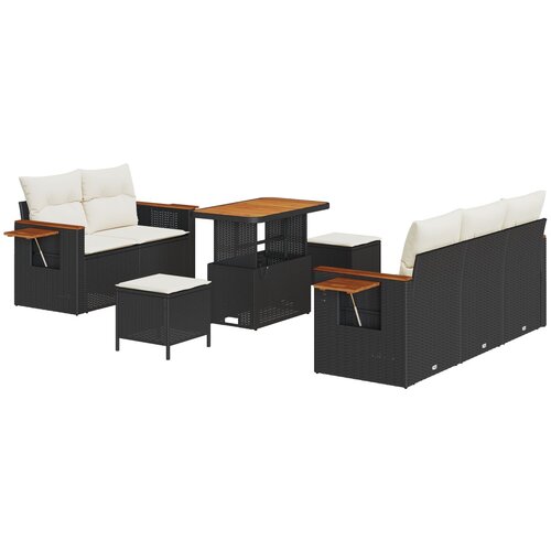 VidaXL 8-dijelni vrtni sofa set s jastučićima Crni Poli ratan Akacija, 3-dijelni vrtni set za blagovanje s jastučićima Crni Poli ratan Akacija Slike