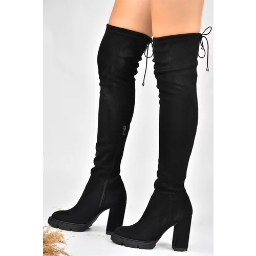 Fox Shoes Black Suede High Heeled Stretch Sock Boots