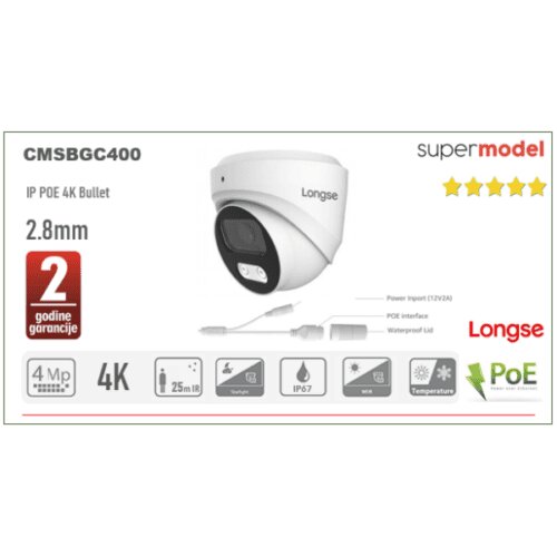 POE Dome IP Kamera Longse 4MP 2.8mm 25m IR Cijene