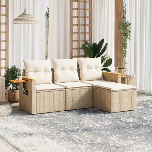  4-dijelni set vrtnih sofa s jastucima bež od poliratana
