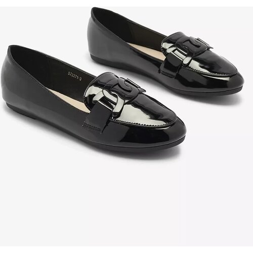 Resti Women's lacquered moccasins with ornament in black- Footwear Cene
