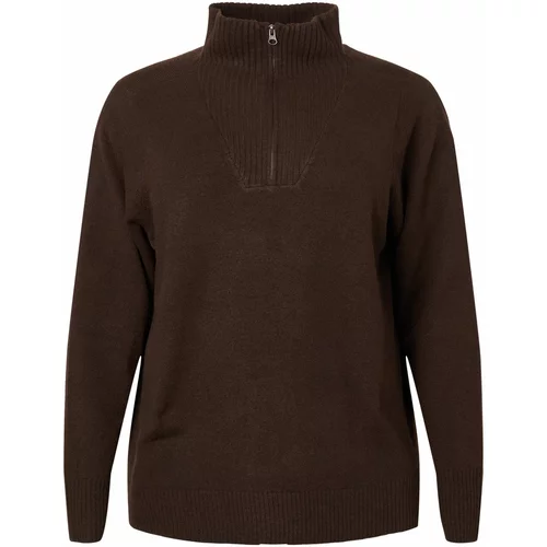 Zizzi Sweater majica 'Msunny' tamno smeđa / crna melange