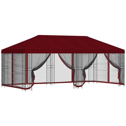 vidaXL Paviljon s stenami 6 x 3 m Burgundija Poliester in jeklo 190, (5000218810) Cene