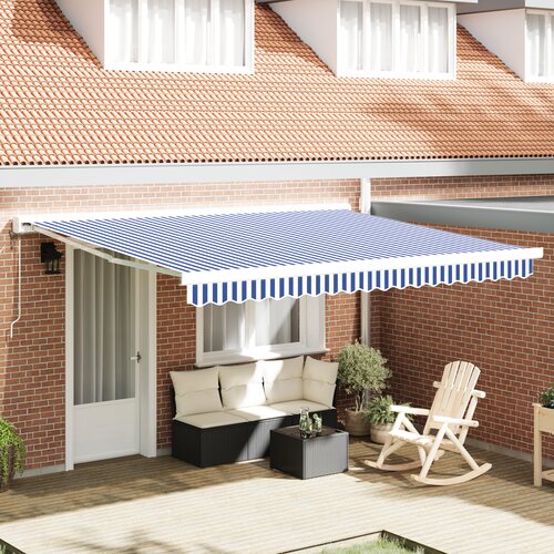 VidaXL ročna retraktibilna tenda modra in bela 350x250 cm Slike