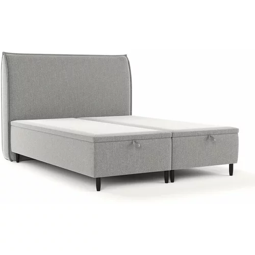 Maison de Rêve Svijetlo sivi tapecirani bračni krevet s prostorom za odlaganje 140x200 cm Pearl –