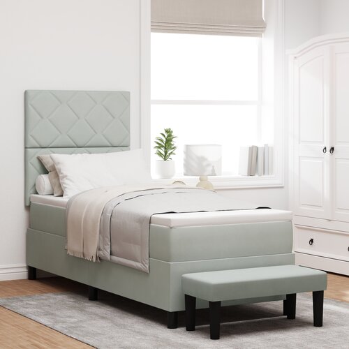 VidaXL Box Spring Postelja z Vzmetnico &amp;amp; Klopjo Svetlo Siva 80x200 cm Pli&amp;scaron; Slike