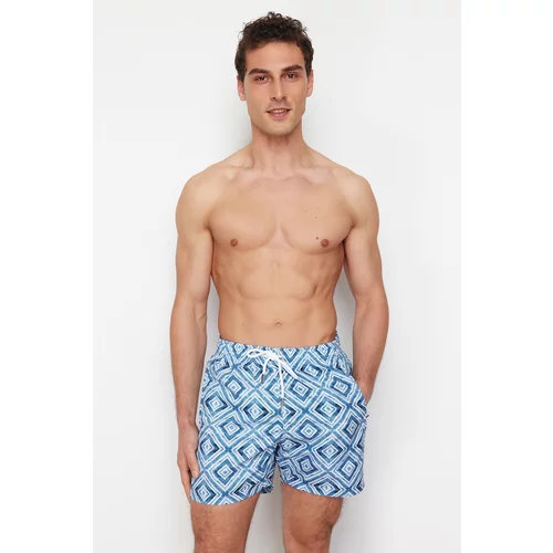 Trendyol Gray Standard Size Geometric Print Swim Shorts
