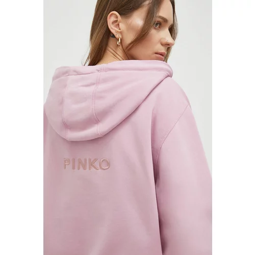 Pinko Bombažen pulover ženska, roza barva, s kapuco